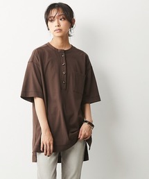 <大きいサイズ>綿100%ヘンリーネックカットソートップス シックスタイル