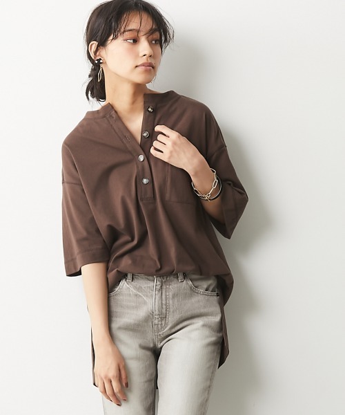 CHIC STYLE（シックスタイル）の「＜大きいサイズ＞綿100％ヘンリーネックカットソートップス シックスタイル（Tシャツ/カットソー・レディース・ベージュ/ブラウン・8/3/4/5/7/2/6）」の16枚目の写真