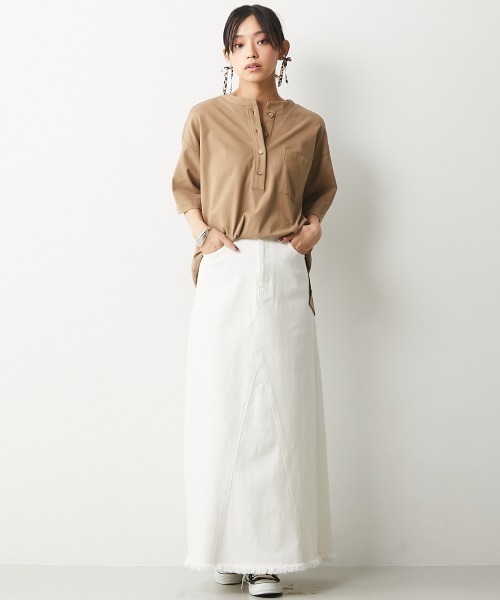 CHIC STYLE（シックスタイル）の「＜大きいサイズ＞綿100％ヘンリーネックカットソートップス シックスタイル（Tシャツ/カットソー・レディース・ベージュ/ブラウン・8/3/4/5/7/2/6）」の7枚目の写真