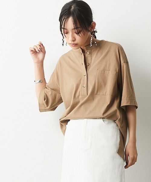 CHIC STYLE（シックスタイル）の「＜大きいサイズ＞綿100％ヘンリーネックカットソートップス シックスタイル（Tシャツ/カットソー・レディース・ベージュ/ブラウン・8/3/4/5/7/2/6）」の19枚目の写真