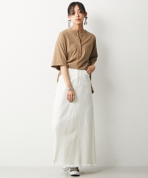 CHIC STYLE（シックスタイル）の「＜大きいサイズ＞綿100％ヘンリーネックカットソートップス シックスタイル（Tシャツ/カットソー・レディース・ベージュ/ブラウン・8/3/4/5/7/2/6）」の8枚目の写真