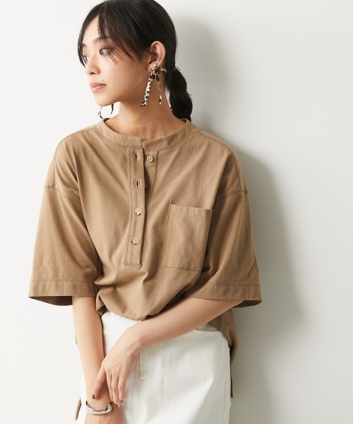 CHIC STYLE（シックスタイル）の「＜大きいサイズ＞綿100％ヘンリーネックカットソートップス シックスタイル（Tシャツ/カットソー・レディース・ベージュ/ブラウン・8/3/4/5/7/2/6）」の20枚目の写真