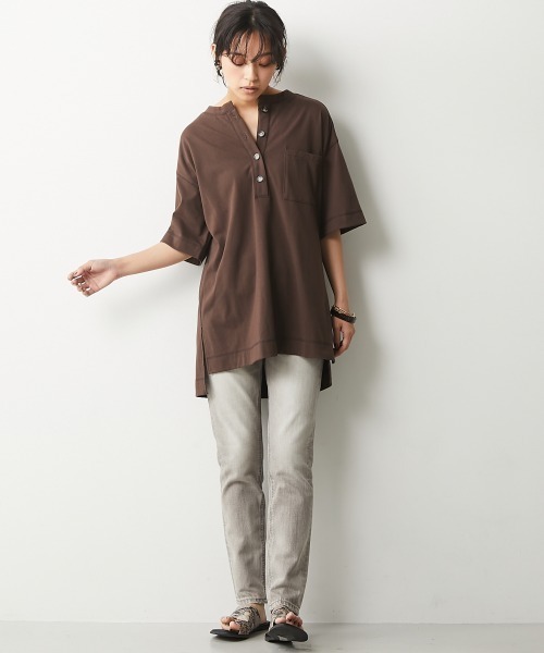 CHIC STYLE（シックスタイル）の「＜大きいサイズ＞綿100％ヘンリーネックカットソートップス シックスタイル（Tシャツ/カットソー・レディース・ベージュ/ブラウン・8/3/4/5/7/2/6）」の13枚目の写真