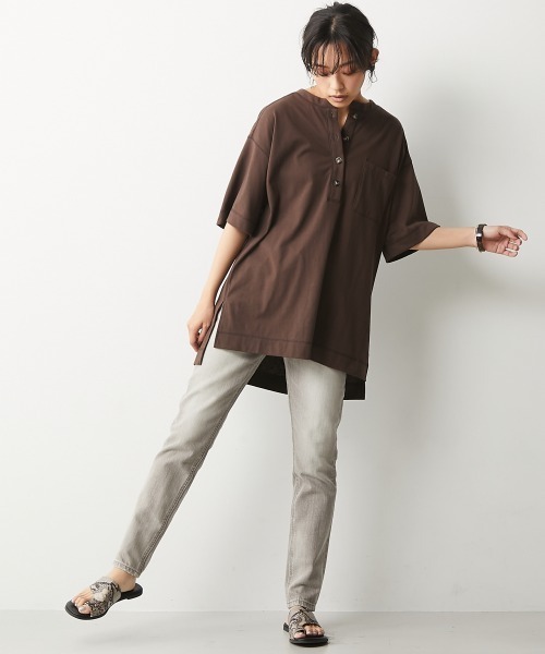 CHIC STYLE（シックスタイル）の「＜大きいサイズ＞綿100％ヘンリーネックカットソートップス シックスタイル（Tシャツ/カットソー・レディース・ベージュ/ブラウン・8/3/4/5/7/2/6）」の14枚目の写真