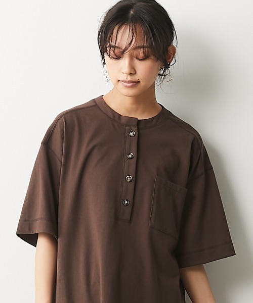 CHIC STYLE（シックスタイル）の「＜大きいサイズ＞綿100％ヘンリーネックカットソートップス シックスタイル（Tシャツ/カットソー・レディース・ベージュ/ブラウン・8/3/4/5/7/2/6）」の18枚目の写真
