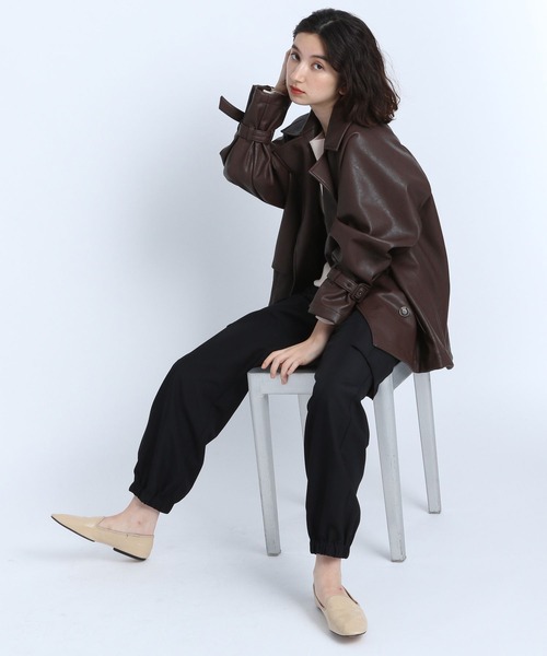 eL（エル）の「【eL】Vegan Leather Trench Blouson/162831（トレンチコート・レディース・ブラック/ブラウン・FREE）」の4枚目の写真