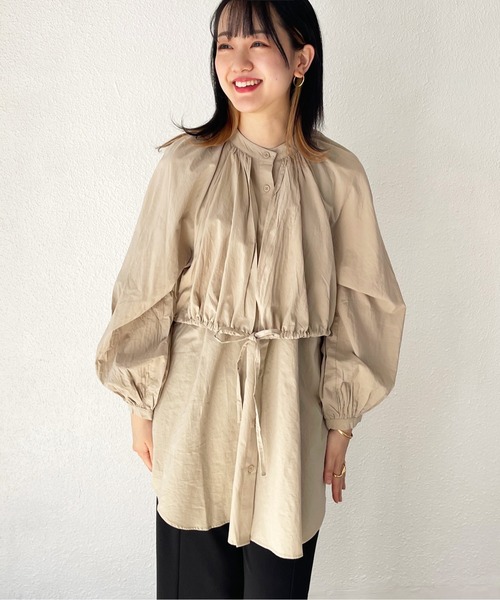 Shelly island（シェリーアイランド）の「レイヤードドロストデザインシャツ（シャツ/ブラウス・レディース・ホワイト/ベージュ・M）」の6枚目の写真