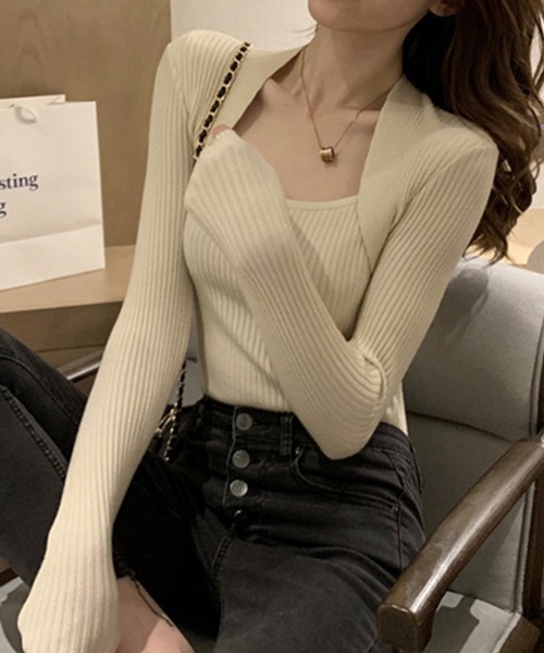 Nia（ニア）の「Nia(ニア)/タイトニットトップス（ニット/セーター・レディース・ホワイト/ブラック/ブラウン/グレー/ブルー/アイボリー/ワイン・FREE）」の2枚目の写真