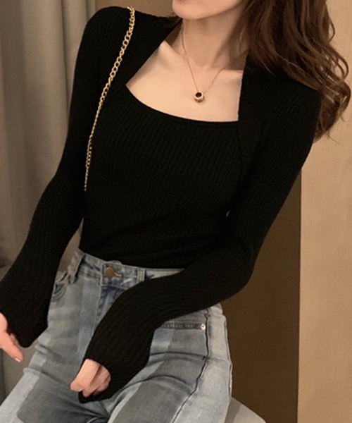 Nia（ニア）の「Nia(ニア)/タイトニットトップス（ニット/セーター・レディース・ホワイト/ブラック/ブラウン/グレー/ブルー/アイボリー/ワイン・FREE）」の3枚目の写真