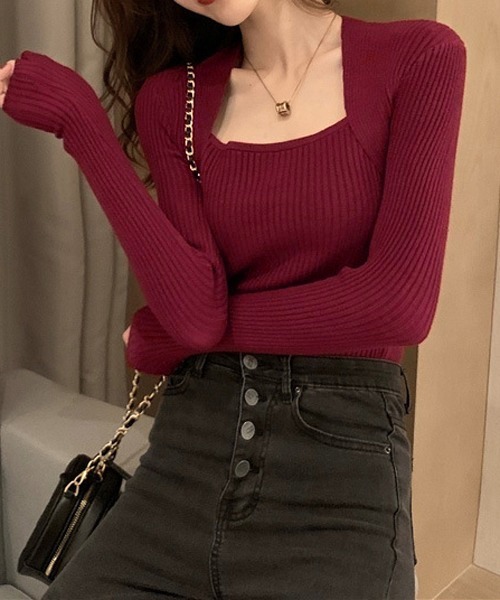 Nia（ニア）の「Nia(ニア)/タイトニットトップス（ニット/セーター・レディース・ホワイト/ブラック/ブラウン/グレー/ブルー/アイボリー/ワイン・FREE）」の12枚目の写真