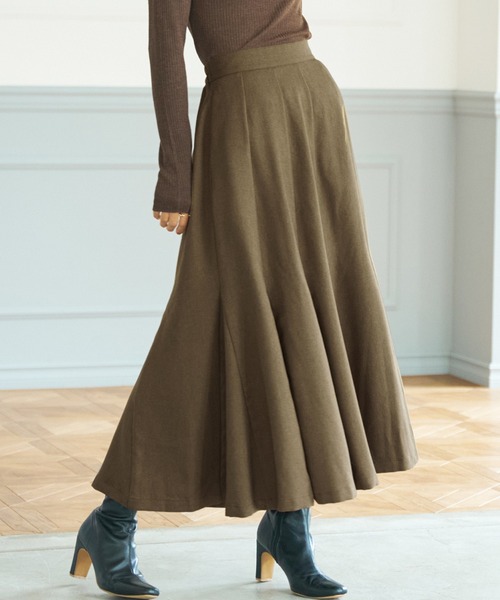 coca(coca)(コカ)の「セミフレア切り替えたっぷりスカート(スカート・レディース・ブラウン/ブラック・M/L)」の1枚目の写真