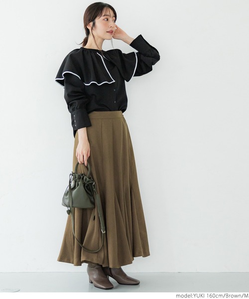 coca(coca)(コカ)の「セミフレア切り替えたっぷりスカート(スカート・レディース・ブラウン/ブラック・M/L)」の7枚目の写真