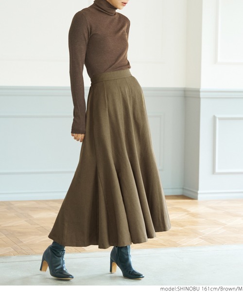 coca(coca)(コカ)の「セミフレア切り替えたっぷりスカート(スカート・レディース・ブラウン/ブラック・M/L)」の4枚目の写真