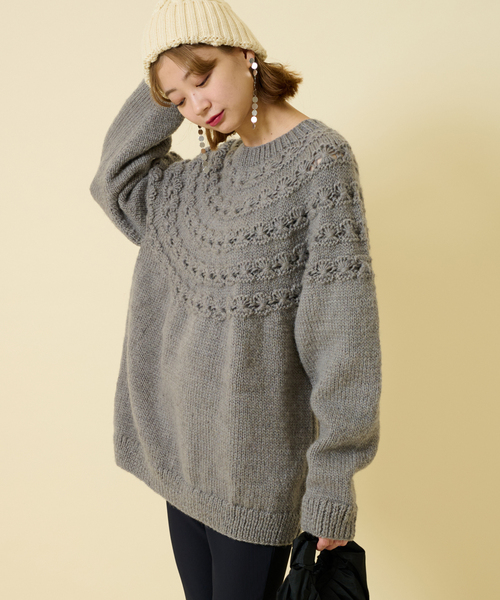 ネパールHANDニットプルオーバー セール】【NEPAL HAND KNIT/ネパールハンドニット】別注FLOWERアミ