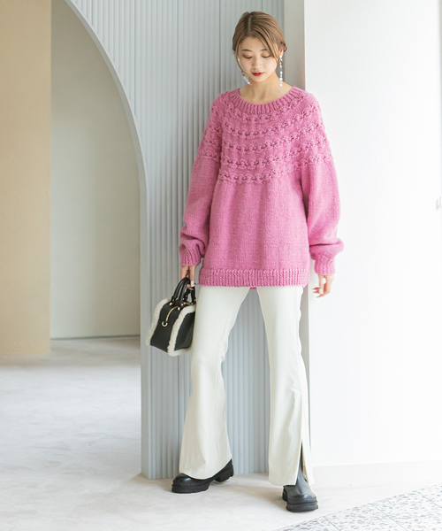 ヴィンテージ　花柄　刺繍　ハンドニット　ピンク　SA9 ヴィンテージ 花柄 刺繍 ハンドニット ピンク SA9