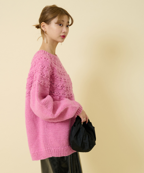 ヴィンテージ　花柄　刺繍　ハンドニット　ピンク　SA9 ヴィンテージ 花柄 刺繍 ハンドニット ピンク SA9