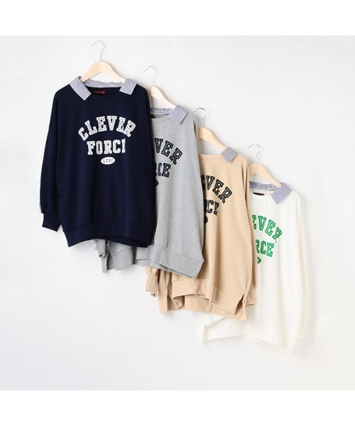 LOVETOXIC(ラブトキシック)の「衿2WAY BIGプルオーバー(スウェット・キッズ・ベージュ/ネイビー/オフホワイト/トップグレー・SS/S/M/L)」の8枚目の写真