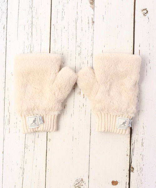 KANGOL（カンゴール）の「KANGOL オープンフィンガーグローブ（手袋・メンズ・ブラック/サックスブルー/アイボリー/グレイッシュベージュ/ミント/ライトベージュ/ピンク/チャコール・FREE）」の2枚目の写真