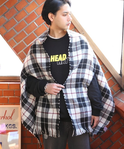 ８(eight)（エイト）の「チェック柄ポンチョ（ポンチョ・メンズ・イエロー/ベージュ/ブラック/ブルー・FREE）」の2枚目の写真