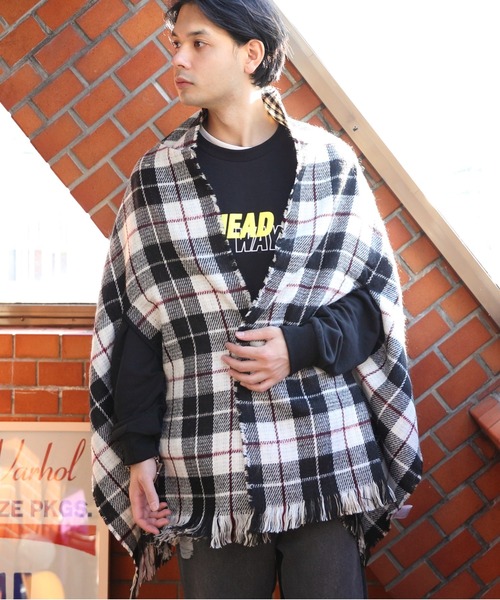 ８(eight)（エイト）の「チェック柄ポンチョ（ポンチョ・メンズ・イエロー/ベージュ/ブラック/ブルー・FREE）」の6枚目の写真