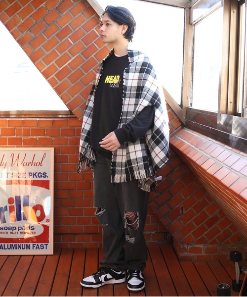 ８(eight)（エイト）の「チェック柄ポンチョ（ポンチョ・メンズ・イエロー/ベージュ/ブラック/ブルー・FREE）」の7枚目の写真