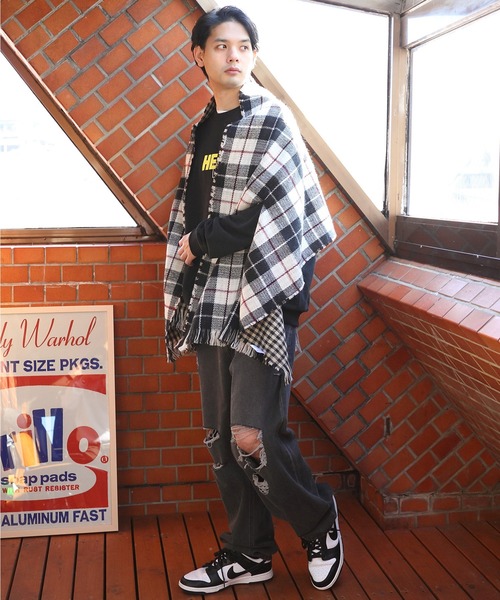 ８(eight)（エイト）の「チェック柄ポンチョ（ポンチョ・メンズ・イエロー/ベージュ/ブラック/ブルー・FREE）」の8枚目の写真