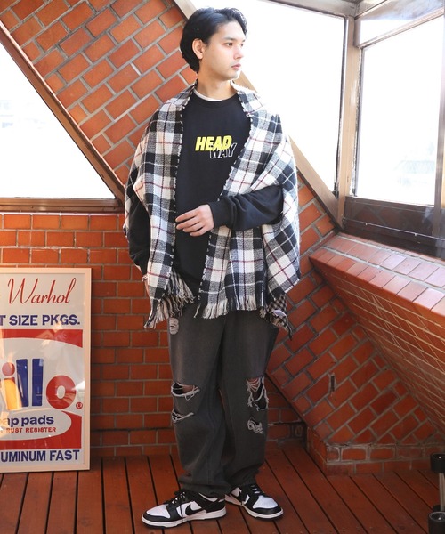 ８(eight)（エイト）の「チェック柄ポンチョ（ポンチョ・メンズ・イエロー/ベージュ/ブラック/ブルー・FREE）」の9枚目の写真