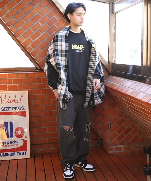 ８(eight)（エイト）の「チェック柄ポンチョ（ポンチョ・メンズ・イエロー/ベージュ/ブラック/ブルー・FREE）」の10枚目の写真