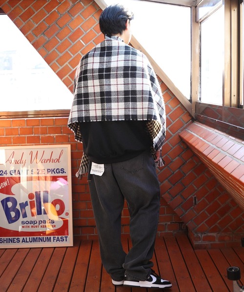 ８(eight)（エイト）の「チェック柄ポンチョ（ポンチョ・メンズ・イエロー/ベージュ/ブラック/ブルー・FREE）」の13枚目の写真