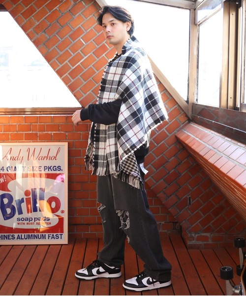 ８(eight)（エイト）の「チェック柄ポンチョ（ポンチョ・メンズ・イエロー/ベージュ/ブラック/ブルー・FREE）」の15枚目の写真