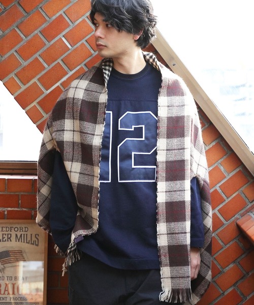 ８(eight)（エイト）の「チェック柄ポンチョ（ポンチョ・メンズ・イエロー/ベージュ/ブラック/ブルー・FREE）」の17枚目の写真