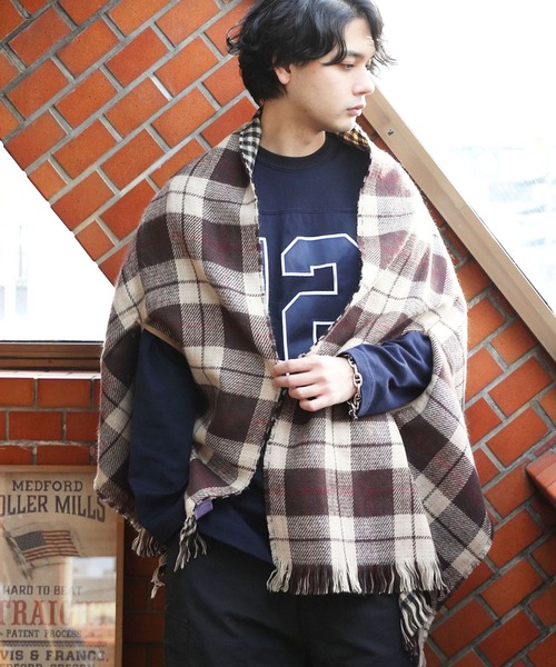 ８(eight)（エイト）の「チェック柄ポンチョ（ポンチョ・メンズ・イエロー/ベージュ/ブラック/ブルー・FREE）」の18枚目の写真