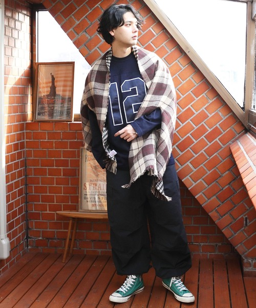 ８(eight)（エイト）の「チェック柄ポンチョ（ポンチョ・メンズ・イエロー/ベージュ/ブラック/ブルー・FREE）」の19枚目の写真