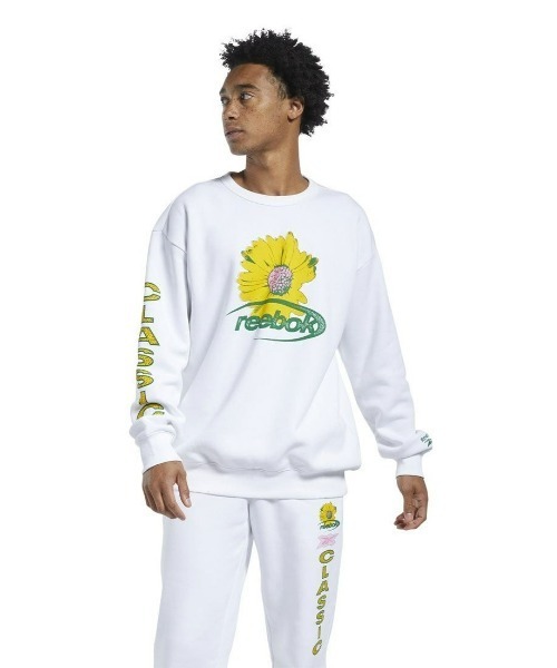 Reebok(リーボック)の「グラフィック クルーネック スウェットシャツ / CL 90s CREW (white)(スウェット・メンズ・ホワイト/ブラック・J/L/J/M/J/XO/J/O/XXX-LARGE/X-LARGE/SMALL/MEDIUM/XX-LARGE/LARGE/X-SMALL)」の1枚目の写真