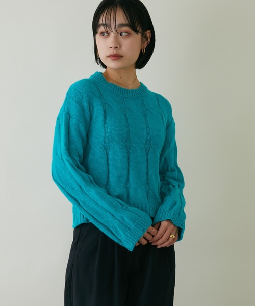 mebole(メボレ)の「クロップド丈カラーニット(ニット/セーター・レディース・ホワイト/ブルー/グリーン/ピンク・FREE)」の11枚目の写真