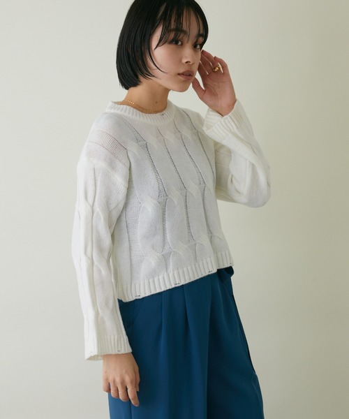 mebole(メボレ)の「クロップド丈カラーニット(ニット/セーター・レディース・ホワイト/ブルー/グリーン/ピンク・FREE)」の10枚目の写真