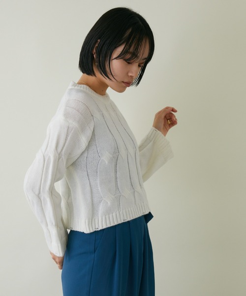 mebole(メボレ)の「クロップド丈カラーニット(ニット/セーター・レディース・ホワイト/ブルー/グリーン/ピンク・FREE)」の5枚目の写真