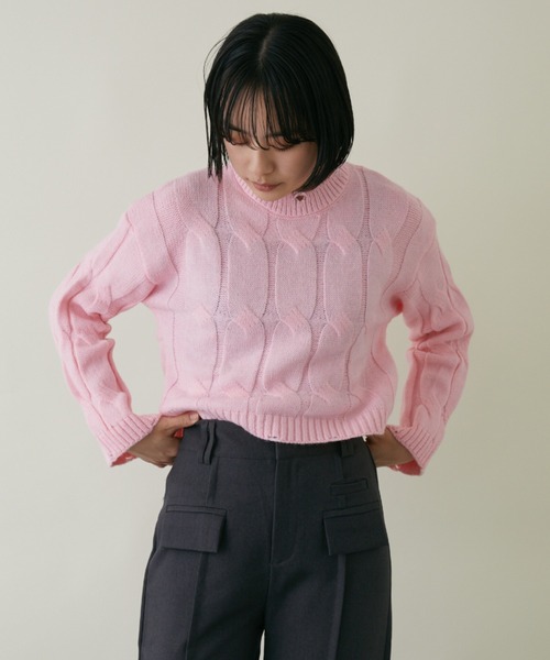 mebole(メボレ)の「クロップド丈カラーニット(ニット/セーター・レディース・ホワイト/ブルー/グリーン/ピンク・FREE)」の14枚目の写真