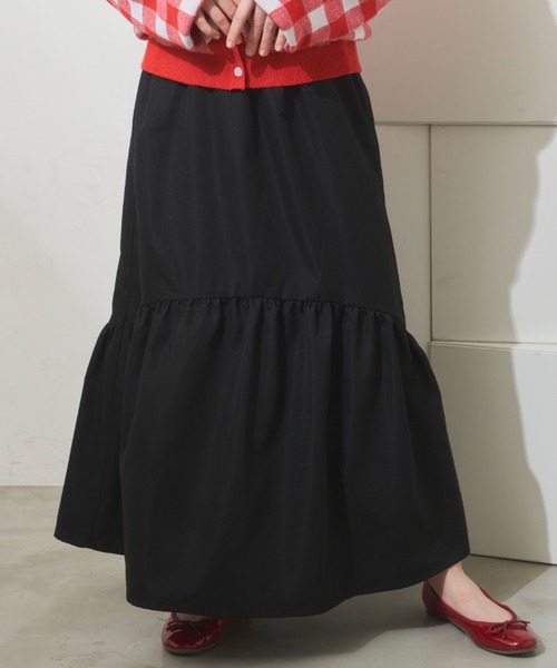 MERLOT（メルロー）の「ラウンドヘムティアード切り替えスカート（スカート・レディース・ブラック/グレイッシュベージュ/グリーン・FREE）」の19枚目の写真