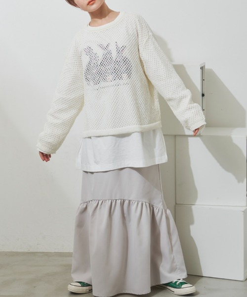 MERLOT（メルロー）の「ラウンドヘムティアード切り替えスカート（スカート・レディース・ブラック/グレイッシュベージュ/グリーン・FREE）」の5枚目の写真