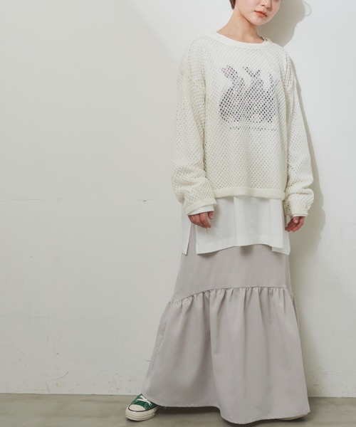 MERLOT（メルロー）の「ラウンドヘムティアード切り替えスカート（スカート・レディース・ブラック/グレイッシュベージュ/グリーン・FREE）」の6枚目の写真