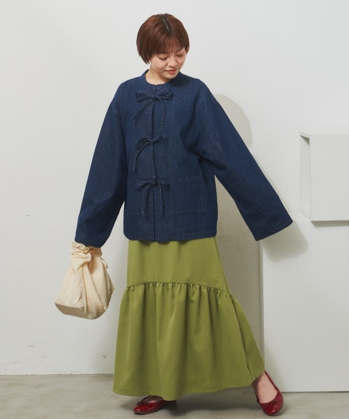 MERLOT（メルロー）の「ラウンドヘムティアード切り替えスカート（スカート・レディース・ブラック/グレイッシュベージュ/グリーン・FREE）」の12枚目の写真