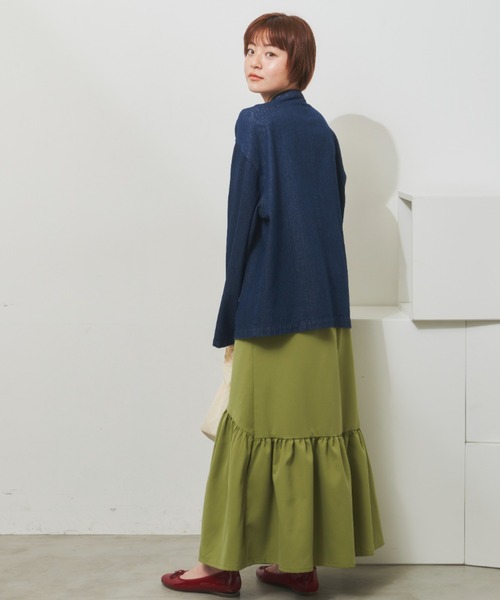 MERLOT（メルロー）の「ラウンドヘムティアード切り替えスカート（スカート・レディース・ブラック/グレイッシュベージュ/グリーン・FREE）」の15枚目の写真