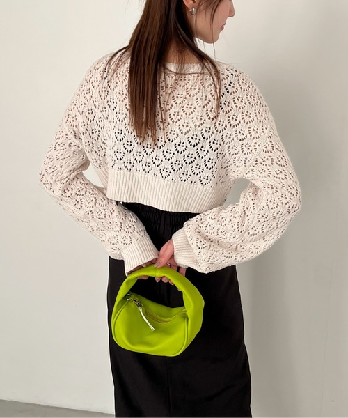 EPIMI E'PIMMY（エピミエピミー）の「透かし編みショートボレロカーディガン（カーディガン/ボレロ・レディース・ベージュ/ブラック/オリーブ/オフホワイト・MEDIUM）」の7枚目の写真