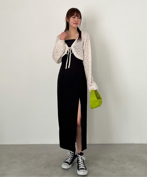 EPIMI E'PIMMY（エピミエピミー）の「透かし編みショートボレロカーディガン（カーディガン/ボレロ・レディース・ベージュ/ブラック/オリーブ/オフホワイト・MEDIUM）」の8枚目の写真