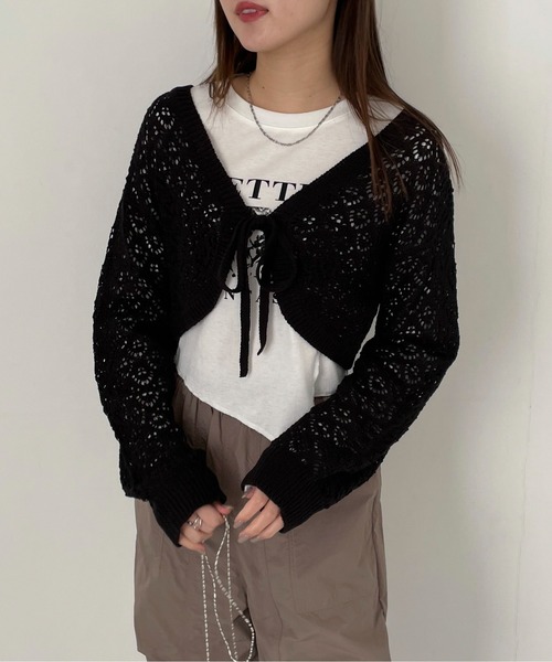 EPIMI E'PIMMY（エピミエピミー）の「透かし編みショートボレロカーディガン（カーディガン/ボレロ・レディース・ベージュ/ブラック/オリーブ/オフホワイト・MEDIUM）」の9枚目の写真