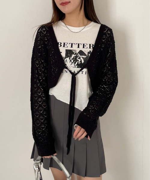 EPIMI E'PIMMY（エピミエピミー）の「透かし編みショートボレロカーディガン（カーディガン/ボレロ・レディース・ベージュ/ブラック/オリーブ/オフホワイト・MEDIUM）」の12枚目の写真