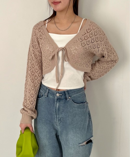 EPIMI E'PIMMY（エピミエピミー）の「透かし編みショートボレロカーディガン（カーディガン/ボレロ・レディース・ベージュ/ブラック/オリーブ/オフホワイト・MEDIUM）」の16枚目の写真