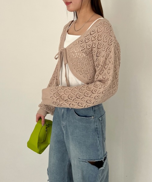 EPIMI E'PIMMY（エピミエピミー）の「透かし編みショートボレロカーディガン（カーディガン/ボレロ・レディース・ベージュ/ブラック/オリーブ/オフホワイト・MEDIUM）」の17枚目の写真