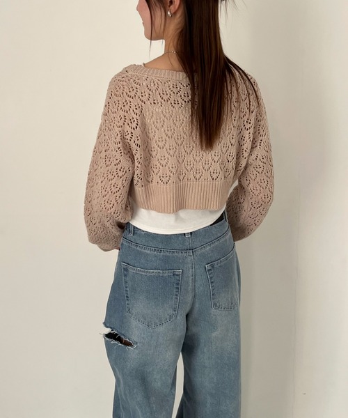 EPIMI E'PIMMY（エピミエピミー）の「透かし編みショートボレロカーディガン（カーディガン/ボレロ・レディース・ベージュ/ブラック/オリーブ/オフホワイト・MEDIUM）」の18枚目の写真